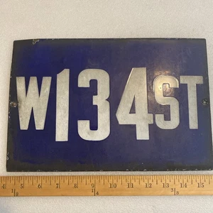 ANTIKES BLAUES PORZELLAN EMAILLE U-BAHN STRASSENSCHILD W 134. ST. NEW YORK CITY - Bild 1 von 11