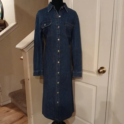 Vintage Lauren Ralph Lauren Denim Jean Button Up Dress Long Sleeve Maxi Sz L - Image 1 of 4