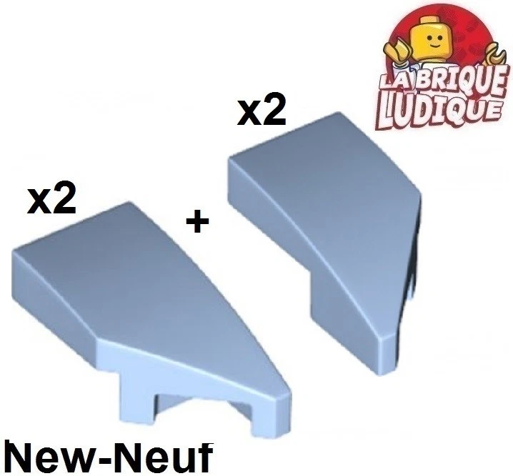 Lego Wedge Aile 2x1 slope pente courbe right + left bleu clair 29119 + 29120 NEW - Photo 1/1