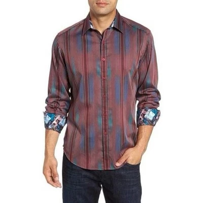 ROBERT GRAHAM $228 Rahman Multi-stripe Jacquard Sport Shirt In Burgundy Large - Image 1 of 4