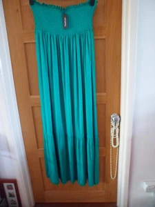 NWT BOOHOO SZ 24 STRAPLESS SHEER ELASTIC BODICE MAXI STRETCH DRESS GREEN - Picture 1 of 3
