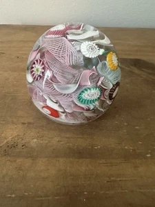 VINTAGE MURANO MILLEFIORI LATTICINO ART GLASS PAPERWEIGHT 2.5”T 2.5”W - Picture 1 of 14