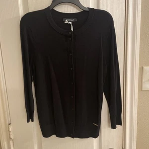 ELLEN TRACY Women’s Size Medium Sweater Cardigan Top Black Button 3/4 Sleeve - Picture 1 of 6