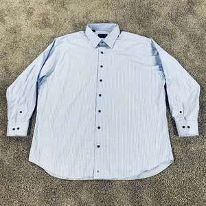 David Donahue Mens 18.5 34/35 Blue Check Regular Fit Cotton Long Sleeve - Picture 1 of 9