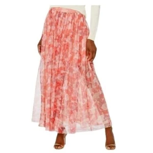 Maxi Falda BCBGMAXAZRIA Rojo y Rosa Floral Tul Línea A en Rubor Multi Talla L - Imagen 1 de 9