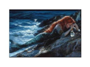 VINTAGE MERMAID fantasía pintura al óleo Arte de lienzo impreso para sala de estar 16x24 - Imagen 1 de 7