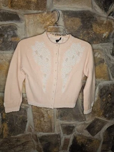 1950's Anna scott 100% cashmere heavily beaded front and back Cardigan - Picture 1 of 16