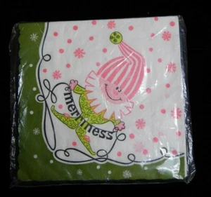 VTG Retired Gibson Winter Party ELF Luncheon Napkins Pink & Lime Green Very Cute - Picture 1 of 5