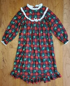 greendog Girl sz 6 Red Black Green Plaid Flannel Nightgown Christmas Scottie Dog - Picture 1 of 10
