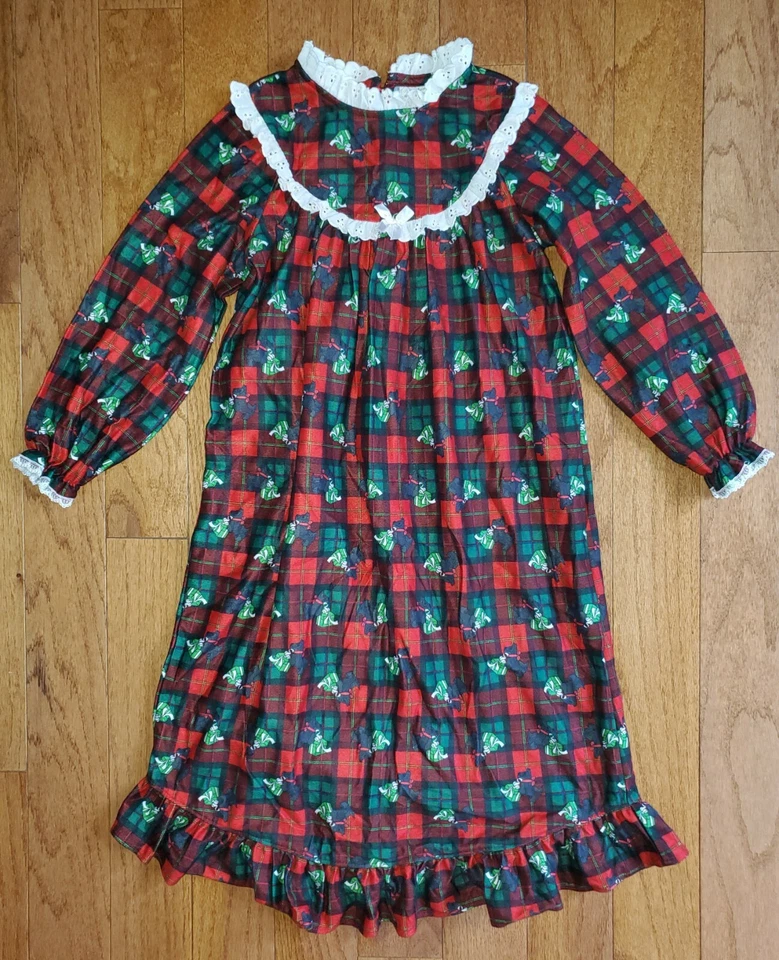 greendog девочка sz 6 красный черный зеленый клетку фланель ночная рубашка Рождество Скотти собака - Изображение 1 из 4