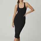 Kith Women?s Anthea Midi Ribbed Dress in Black Size S