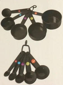 Black Color Set of 5 Measuring Spoons and 5 Cups Durable Plastic - Picture 1 of 4