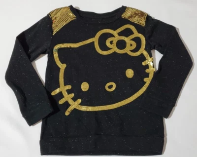 Hello Kitty Girl's Shirt Size L Black Gold Sequin Glitter Long Sleeve - Image 1 of 4