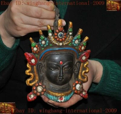 Budismo Tibetano Bronce Pintado Tara Kwan-Yin Buda Cabeza Estatua Máscara Colgante de Pared Foto 1 de 4