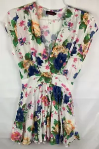 Motel Rocks Womens Dress Size Medium Fit n Flare White Colorful Floral Pockets - Picture 1 of 7
