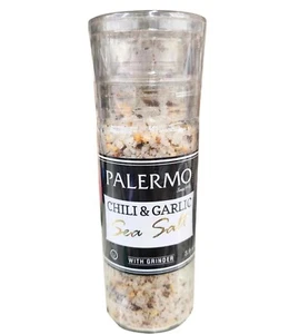 Palermo Chili & Garlic Sea Salt Grinder 3.9 Oz Natural Ingredients Glass Bottle - Picture 1 of 4