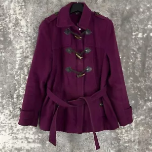 George Size M Outdoor Tie Waist Pea Coat Purple Long Sleeve Lined Winter Casual - Picture 1 of 10