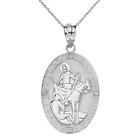 Pure .925 Sterling Silver CZ Saint Martin of Tours Large Oval Pendant Necklace