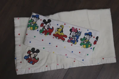 2 - Vtg Mickey Baby with Dino Satin Trim & Baby Friends Receiving Blankets 80's - Image 1 of 4