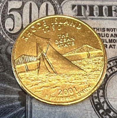 2001 D Washington Quarter - Rhode Island  - 24 Karat Gold Plated - Image 1 of 2