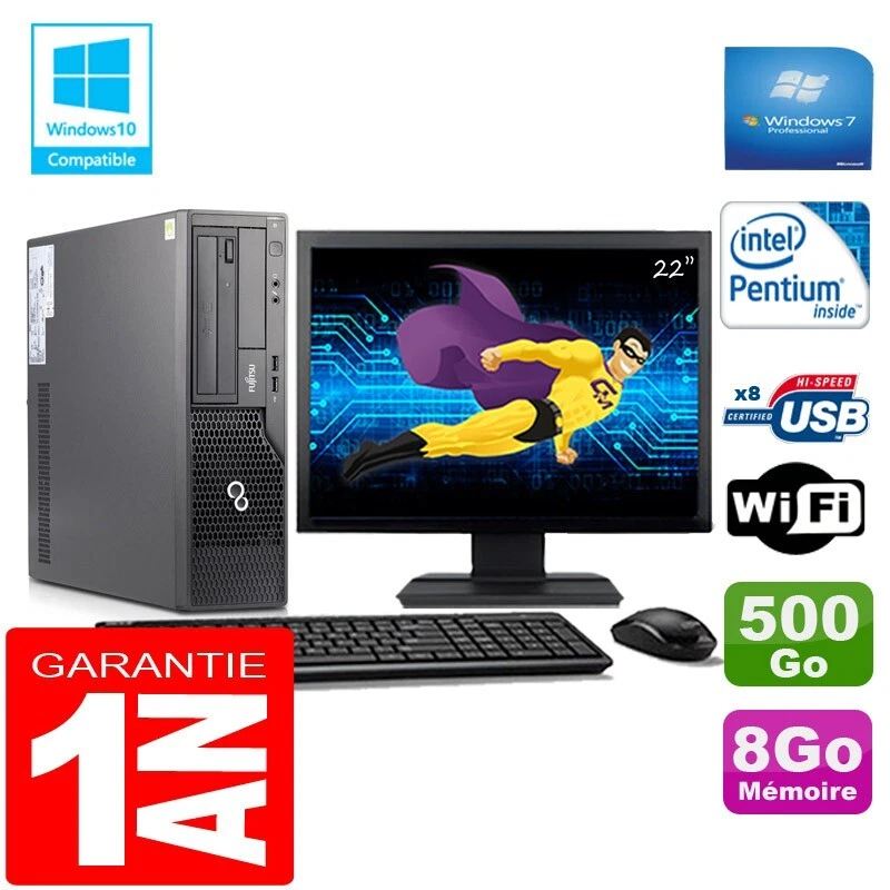 PC Fujitsu Esprimo E500 E85 + SFF G640 RAM 8Go Disco 500Go Wifi W7 Pantalla 22" - Imagen 1 de 1