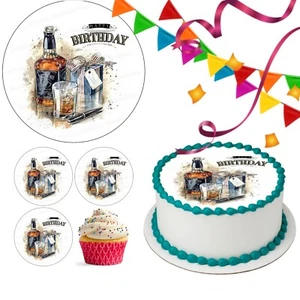 Whiskey Cake Topper Party Decoration Edible Birthday Gift Celebration Cupcake - Picture 1 of 15