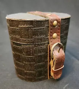 Vintage Oval Leather and Wood Deco/Trinket Box with Hinged Lid Snap Closure B17 - Picture 1 of 8