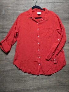 St Johns' Bay Damen Gr. XL Kragen Knopfleiste Fronttasche Langarm Oberteil rot - Bild 1 von 7