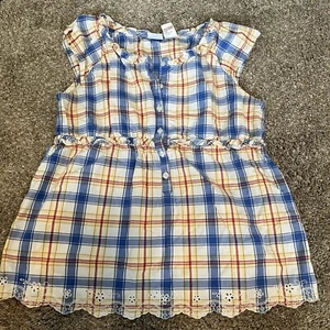Sz 16 TALBOTS KIDS Girls Plaid Embroidery Ruffle Top Blouse Eyelet Detail VTG - Picture 1 of 7