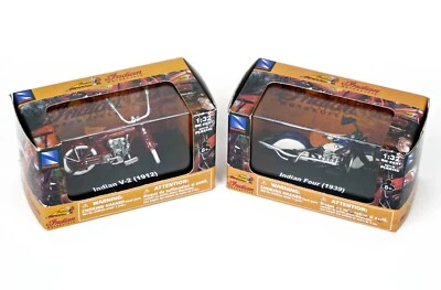 New Ray 1/32 Die Cast Indian V-2 (1912) & Four (1939) Motorcycles - New -N - Image 1 of 4