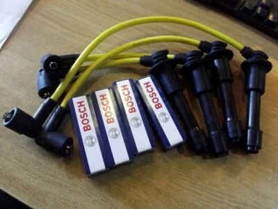 Set cavi HT e candele Bosch giallo, Mazda MX5 mk1 mk2 1.6 e 1.8, fili spina - Immagine 1 di 3