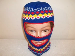 Vtg 1980's Robber Style Acrylic Winter Ski Mask Red White Blue Yellow Boys - Picture 1 of 5