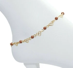 Anklet / Ankle Bracelet Custom with Hearts Gold with Gemstones, Pearls or Beads - Picture 1 of 7