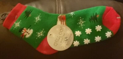 Planet Sox Non Skid Women's Slipper Socks CHILL OUT Christmas - Image 1 of 2