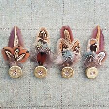Pheasant feather brooch hat pin lapel pin cape pin buttonhole crystal boxed