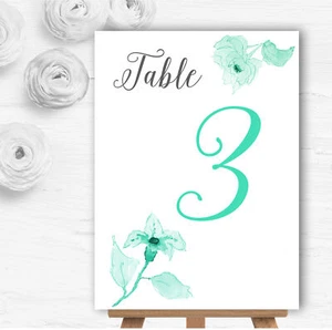 Beautiful Aqua Mint Green Watercolour Flowers Wedding Table Number Name Cards - Picture 1 of 1