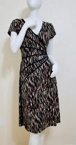 Connected Apparel Khaki brown Abstract Wiggle Faux Wrap Dress Sheath M - Picture 1 of 4