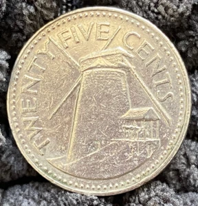 1987 Barbados Twenty Five Cent Coin Quarter Windmill Pride Industry World Coins - Picture 1 of 2