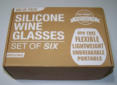 JUEGO DE 6 COPAS DE VINO DE SILICONA BROVINO FLEXIBLES LIGERAS IRROMPIBLES NUEVAS EN CAJA Foto 1 de 3