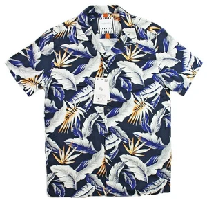 Denim & Flower Mens Camp Shirt S Regular Fit Button Front Short Sleeve Navy NEW - Picture 1 of 4