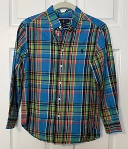 Ralph Lauren Boys Shirt Size M (10-12) Multicolor Plaid Long Sleeve Preppy  - Picture 1 of 8