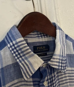 Nueva Camisa de Vestir Polo Ralph Lauren Azul Nova Lino a Cuadros M 15.5 X 33 - Imagen 1 de 2