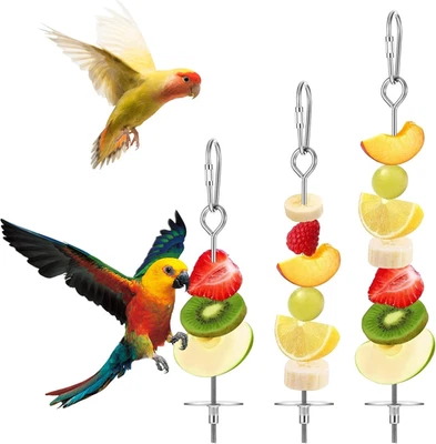 3Pcs Parrot Fruit Vegetable Skewers Stainless Steel Bird Cage Food Holder - Image 1 of 4