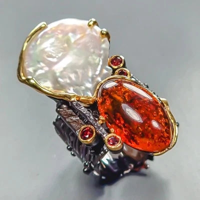 Jewelry gift Natural Baroque Pearl Ring 925 Sterling Silver Size 8 /R444820 - Image 1 of 4