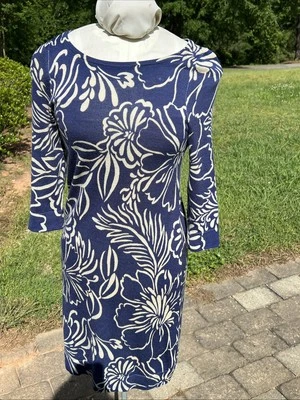 Vestido Suéter Lilly Pulitzer Azul Marino Floral 100% Lana Merino Talla M Foto 1 de 4