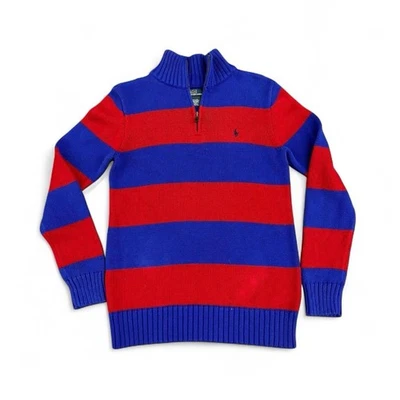 Vintage Polo Ralph Lauren Rugby Stripes 1/4 Zip Pullover  Sweater Sz L Boys - Image 1 of 4