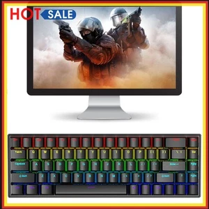 USB-C Wired Mechanical Gaming Keyboard 68 Keys RGB Computer Keyboard (Black) - Afbeelding 1 van 12
