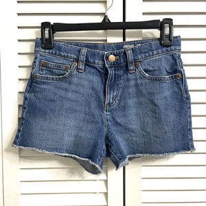 J Crew Crewcut Girls Denim Shorts Size 10 Medium Wash Raw Hem Adjustable Waist - Picture 1 of 9