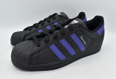 Adidas Womens Size 7.5 Superstar Black Purple Leather Sneakers Shoes - Image 1 of 4