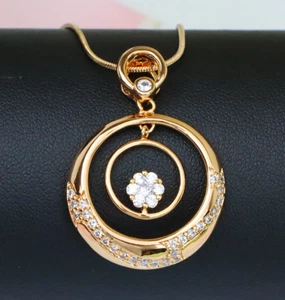 Rose Gold Circular Pendant with Floating Crystal Flower Design, XPPT1487 - Picture 1 of 11